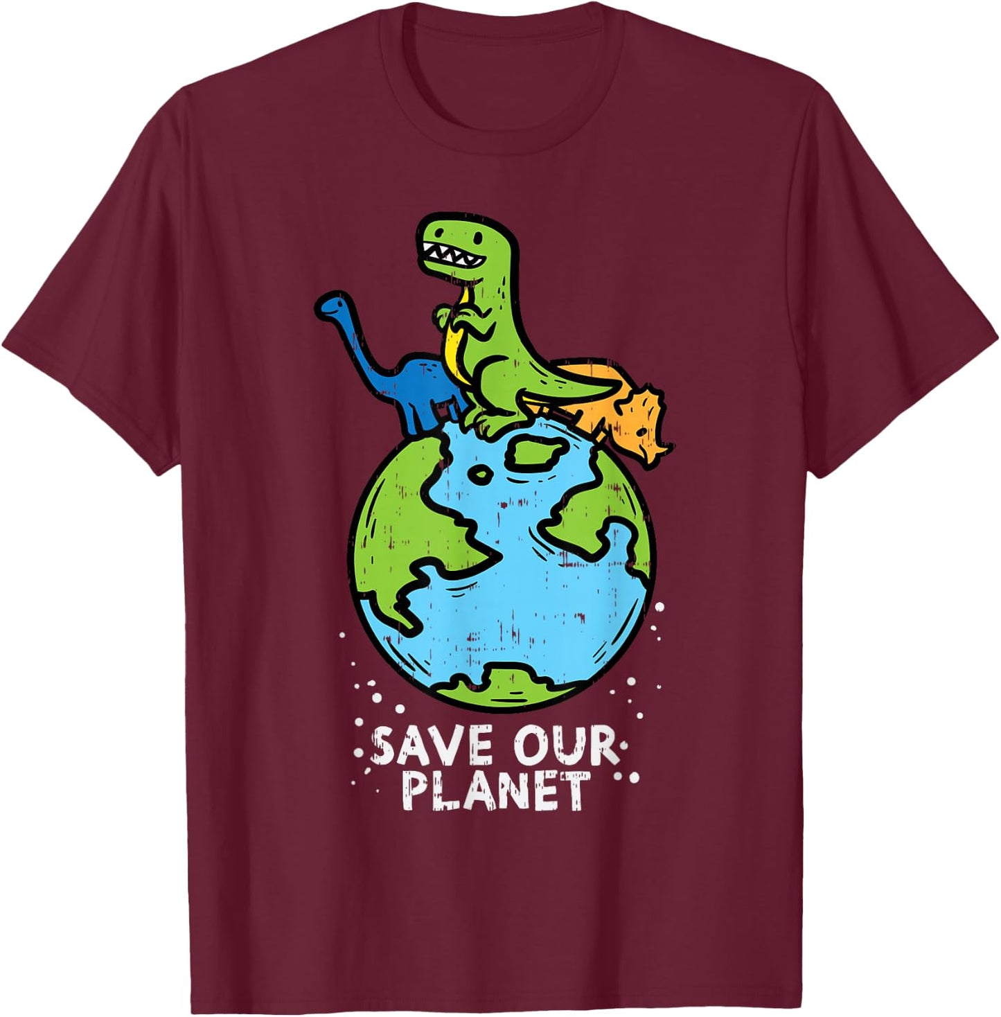 Dinosaurs Save Our Planet Cute Earth Day Boys Kids Gift Small T-Shirt - T-Shirt | Maroon