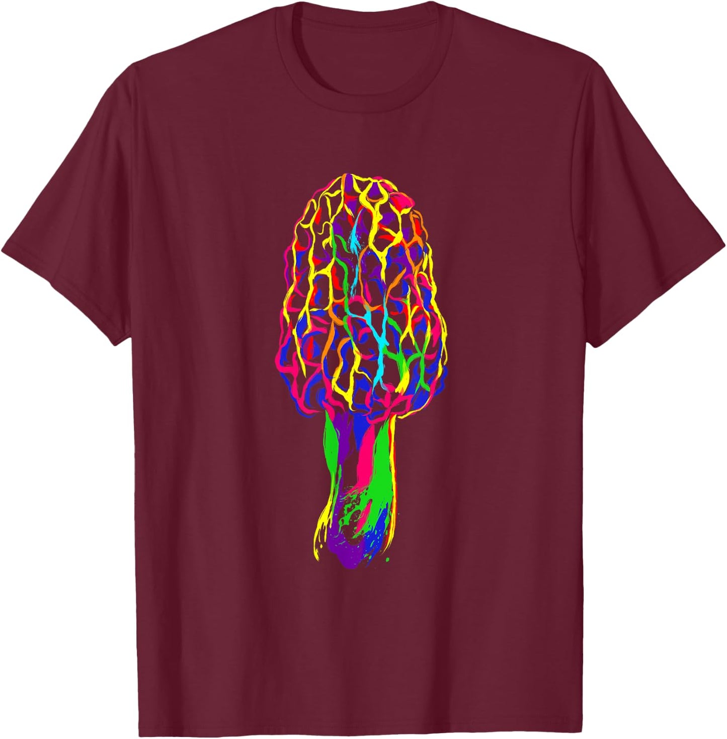 Colorful Morel Mushroom T-Shirt - T-Shirt | Maroon