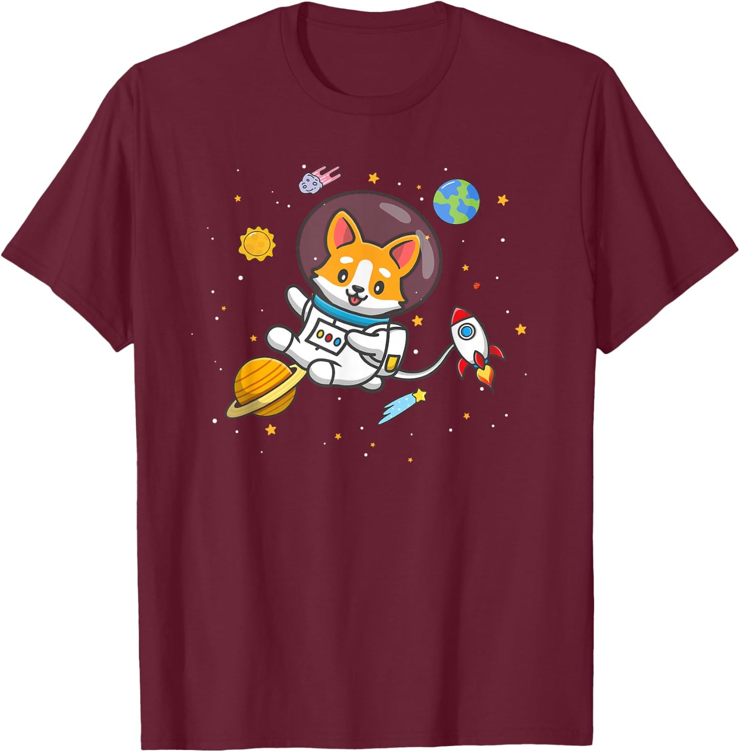 Funny Kids Boys Kawaii Space Pembroke Welsh Corgi Dog Lover T-Shirt - T-Shirt | Maroon