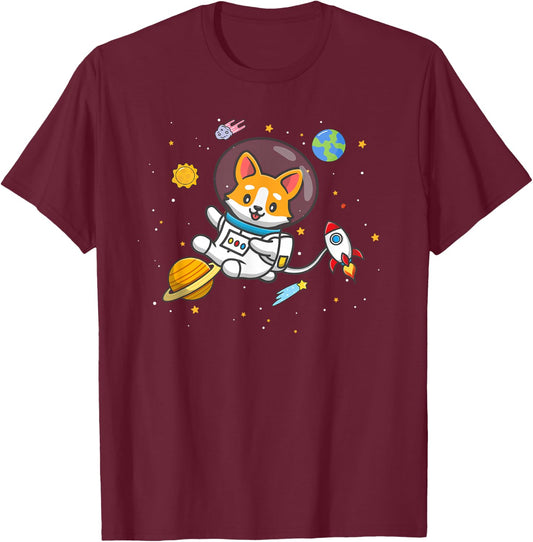 Funny Kids Boys Kawaii Space Pembroke Welsh Corgi Dog Lover T-Shirt - T-Shirt | Maroon