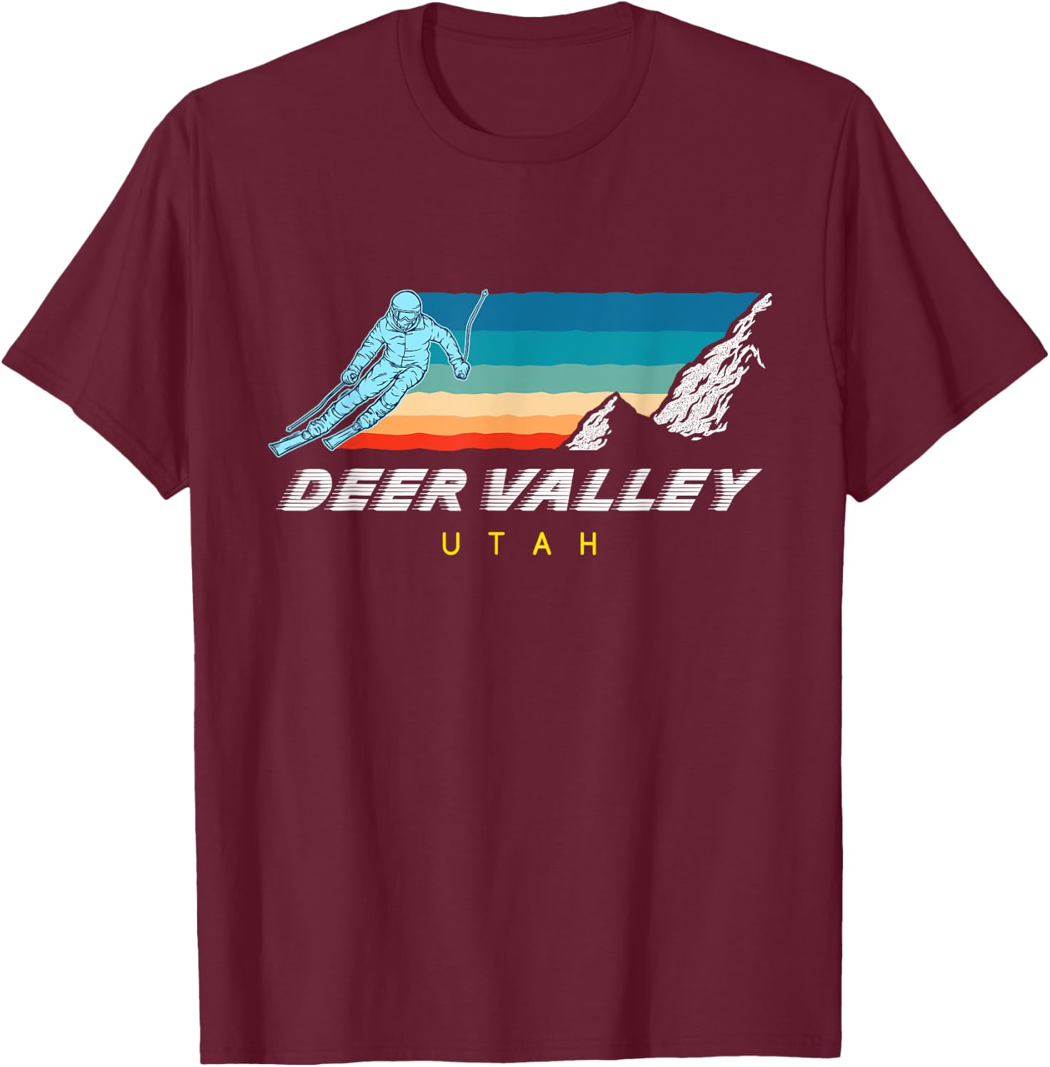 Deer Valley, Utah - USA Ski Resort 1980s Retro T-Shirt - T-Shirt | Maroon