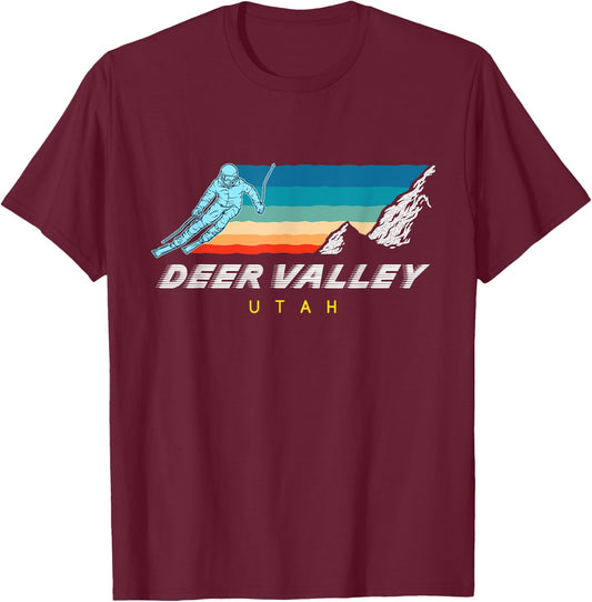 Deer Valley, Utah - USA Ski Resort 1980s Retro T-Shirt - T-Shirt | Maroon