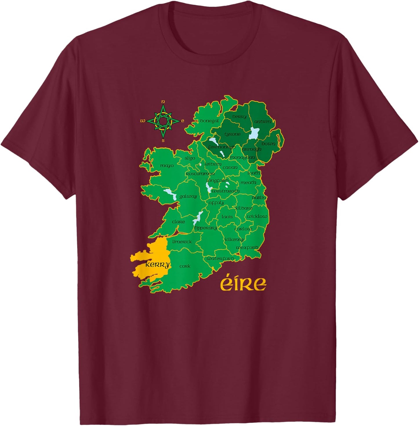 Kerry Ireland County Map Eire Irish Travel T-Shirt - T-Shirt | Maroon