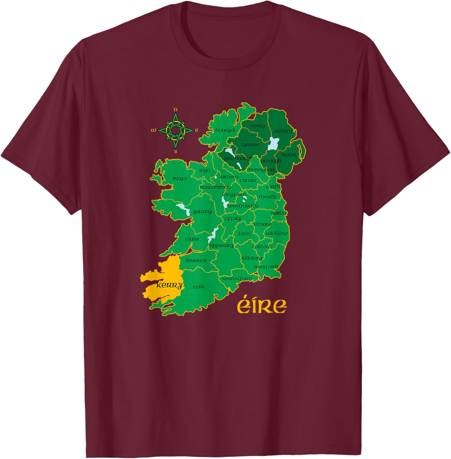 Kerry Ireland County Map Eire Irish Travel T-Shirt - T-Shirt | Maroon