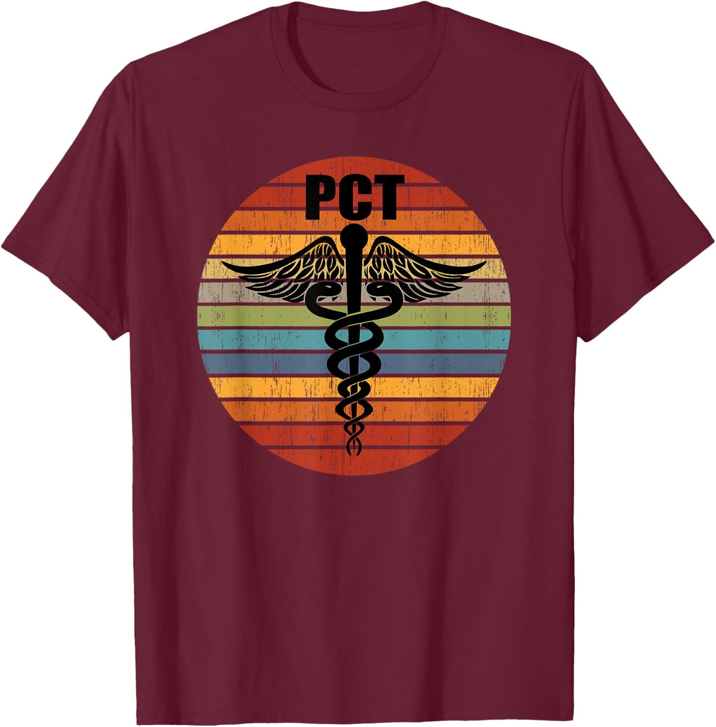 PCT Patient Care Technician Tech Medical Caduceus Retro Gift T-Shirt - T-Shirt | Maroon