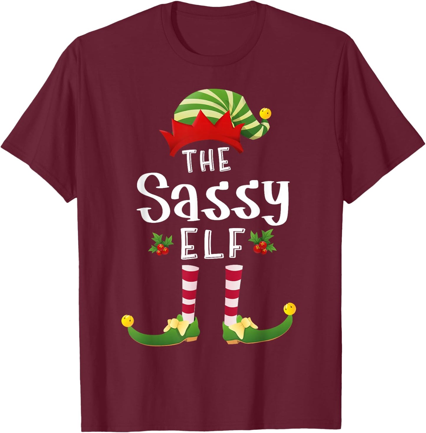 Sassy Christmas Elf Matching Pajama X-Mas Party T-Shirt - T-Shirt | Maroon