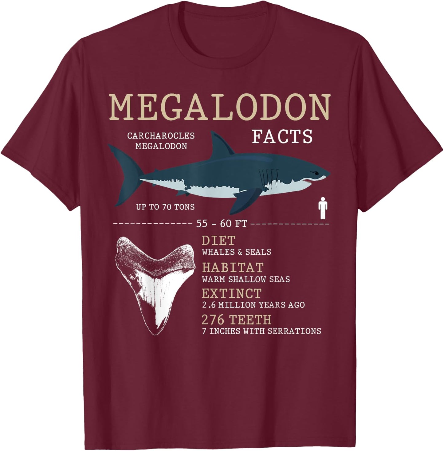 Megalodon Facts Funny Shark Lover T-Shirt - T-Shirt | Maroon
