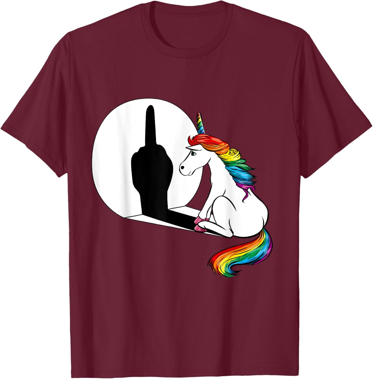 Unicorn Sarcasm Funny Shadow Unicorn Middle Finger T-Shirt - T-Shirt | Maroon