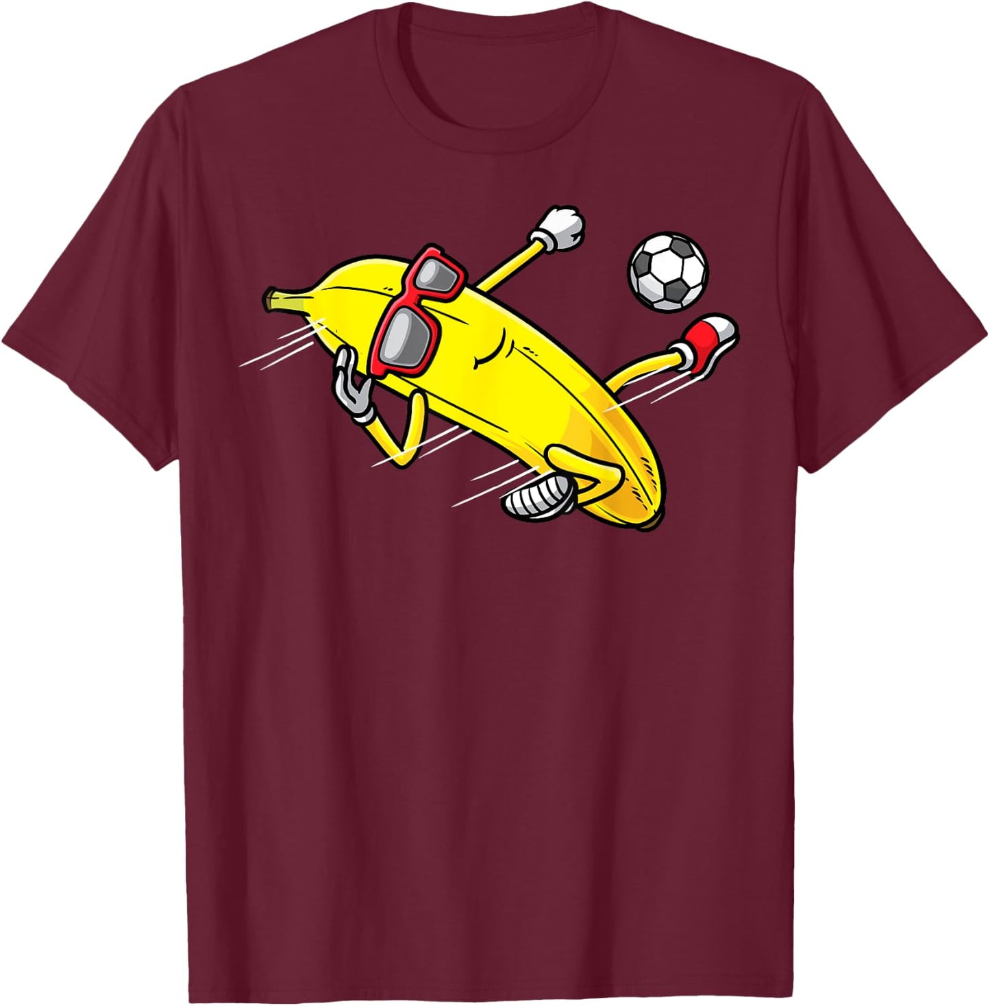 Banana Playing Soccer Fruit Soccer Player T-Shirt - T-Shirt | Maroon