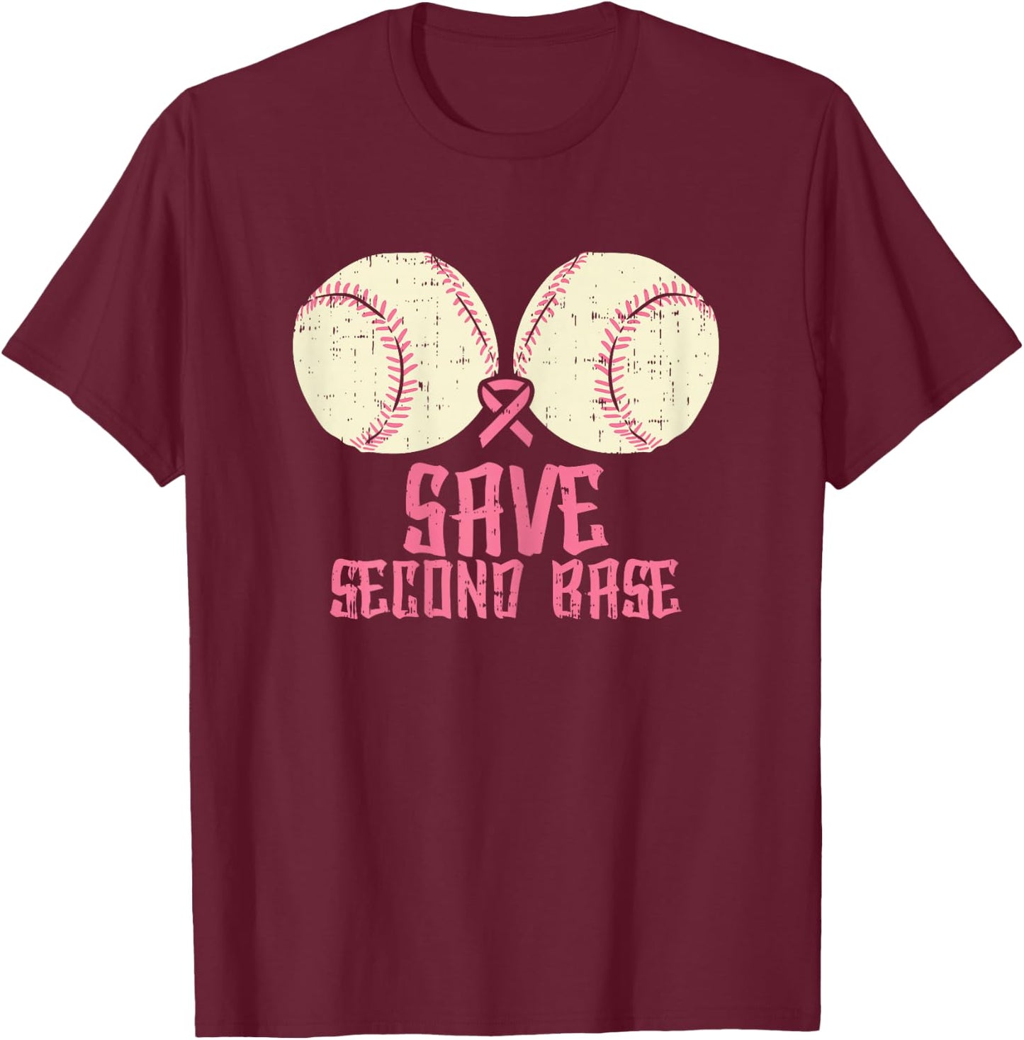 Save Baseball Boobs Softball Funny Breast Cancer Women Gift T-Shirt - T-Shirt | Maroon