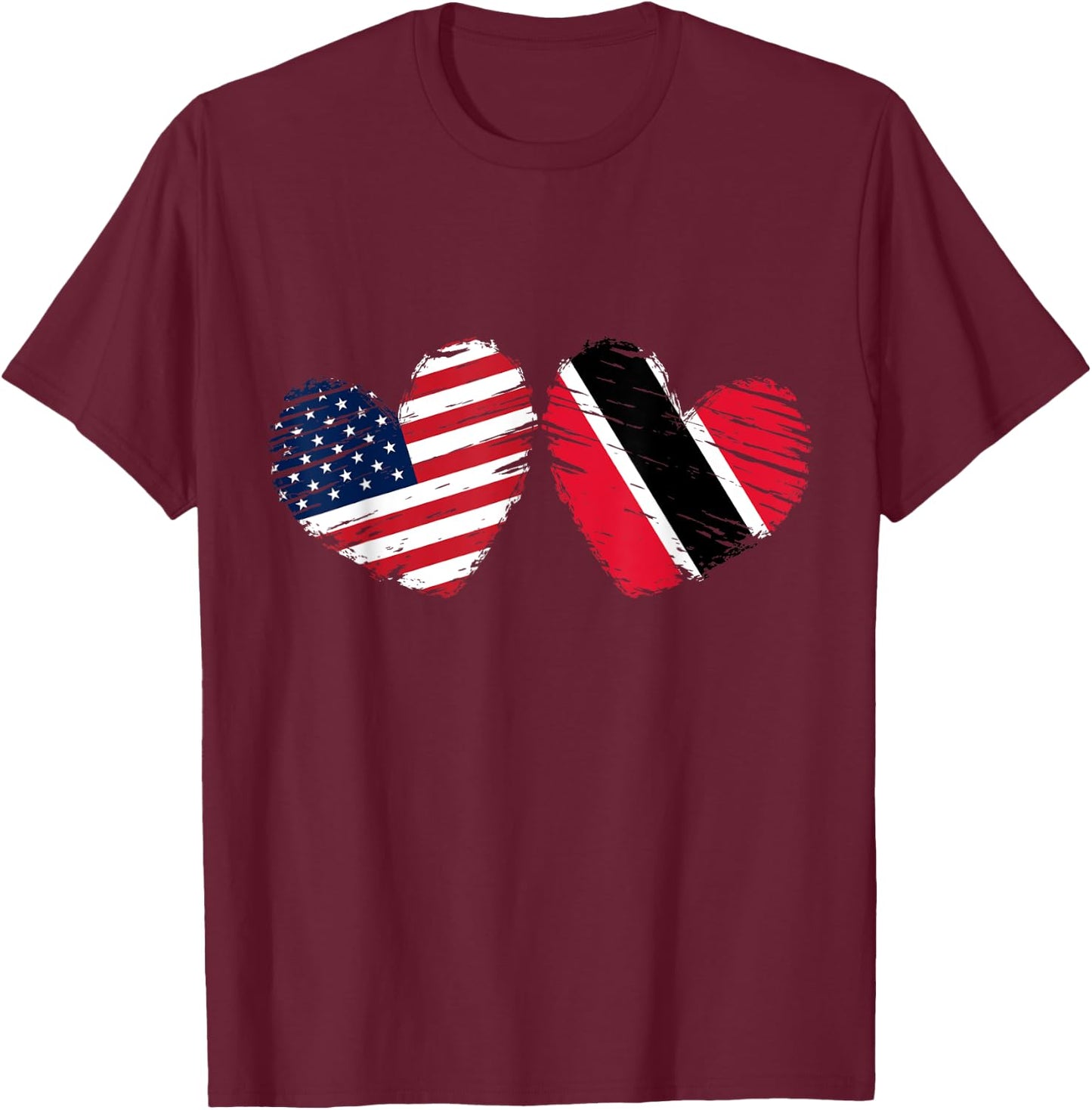 USA Trinidad and Tobago Flag Heart Trinbagonian American T-Shirt - T-Shirt | Maroon