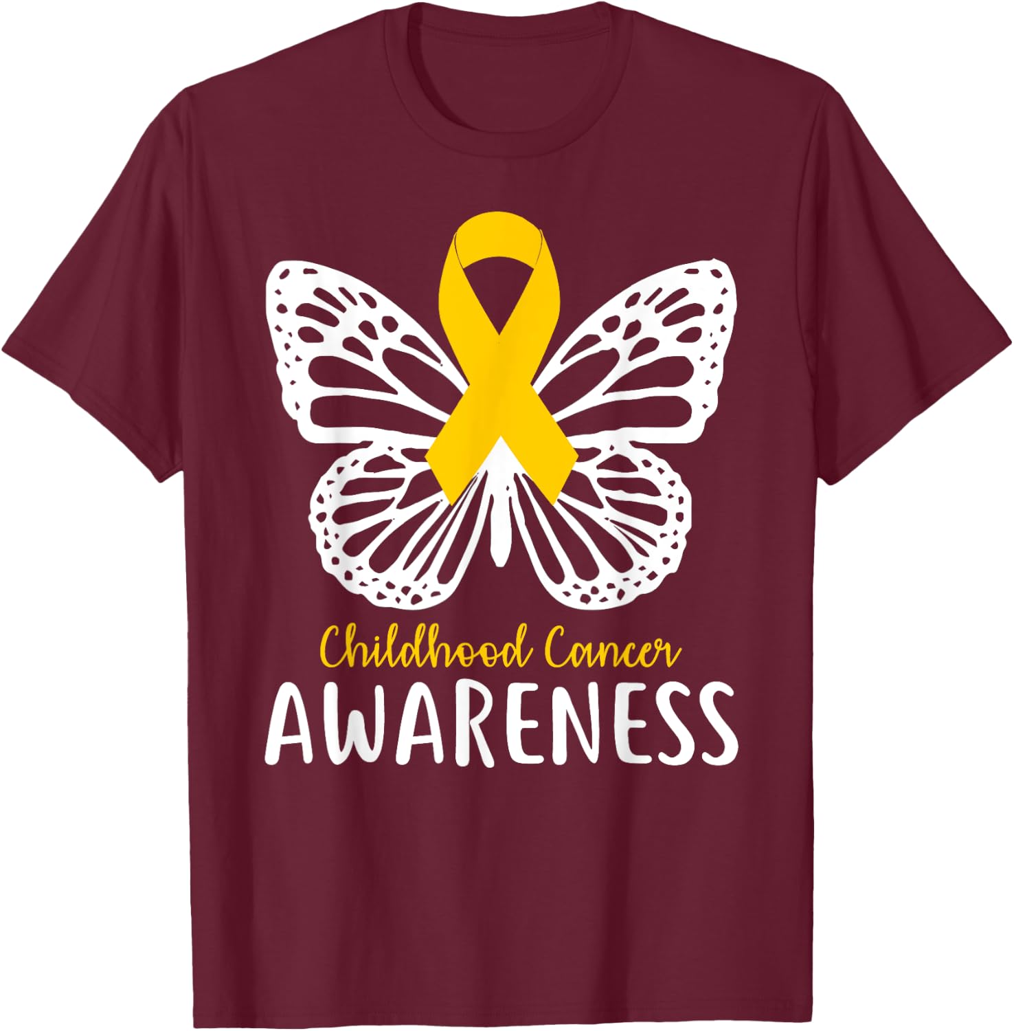 Pediatric Cancer Awareness Childhood Gifts Butterfly T-Shirt - T-Shirt | Maroon