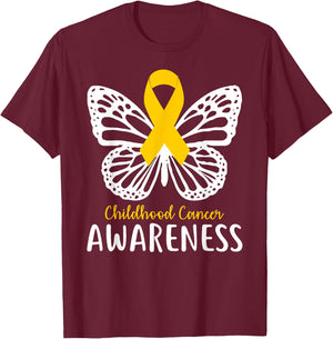 Pediatric Cancer Awareness Childhood Gifts Butterfly T-Shirt - T-Shirt | Maroon
