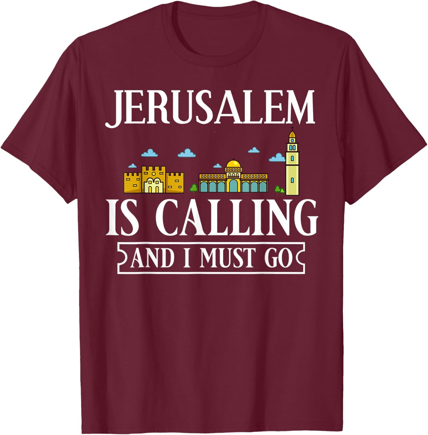 Jerusalem Israel City Skyline Map Travel T-Shirt - T-Shirt | Maroon