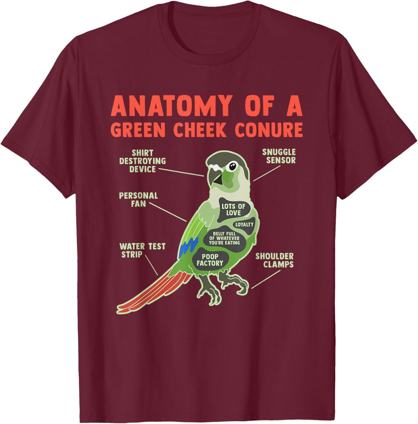 Funny Green Cheek Conure Bird Lover Pineapple Parrot Gifts T-Shirt - T-Shirt | Maroon