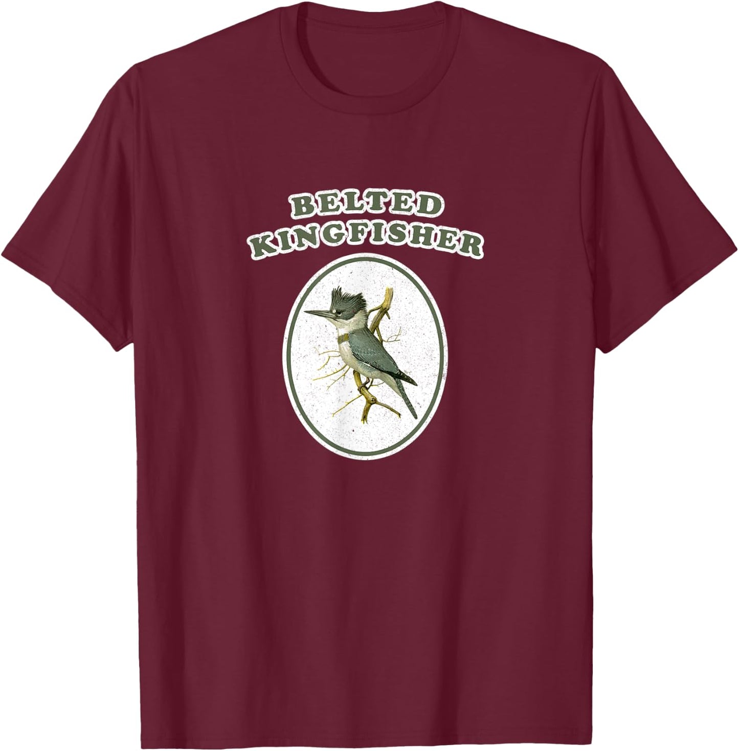 Retro Belted Kingfisher Vintage Bird T-Shirt - T-Shirt | Maroon