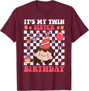 It's My Twin Sister Birthday Twins Matching Bday Party T-Shirt - T-Shirt | Maroon