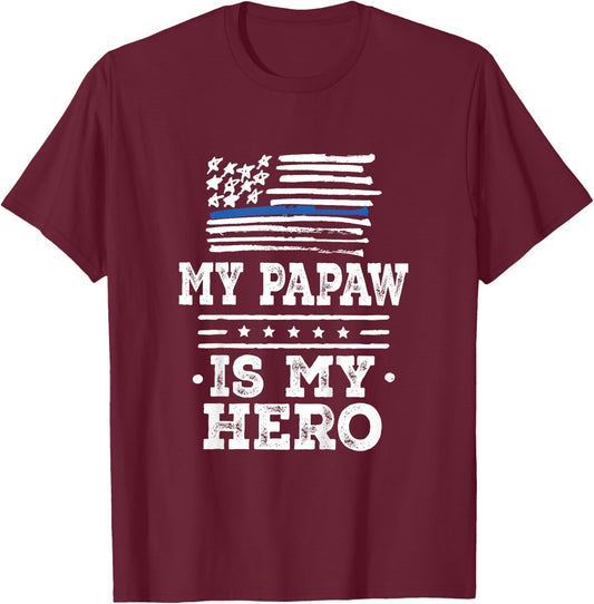 Kids Police Officer Papaw is my Hero T-Shirt - T-Shirt | Maroon