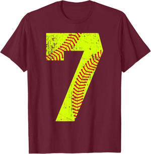 Vintage Softball 7 Jersey Number T-Shirt - T-Shirt | Maroon