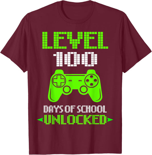 100th Day Of School Shirt Kids Video Games Boy Gift Gamer T-Shirt - T-Shirt | Maroon