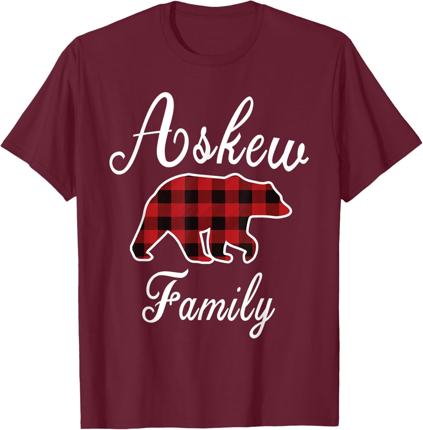 ASKEW Family Bear Red Plaid Christmas Pajama Men Women Gift T-Shirt - T-Shirt | Maroon