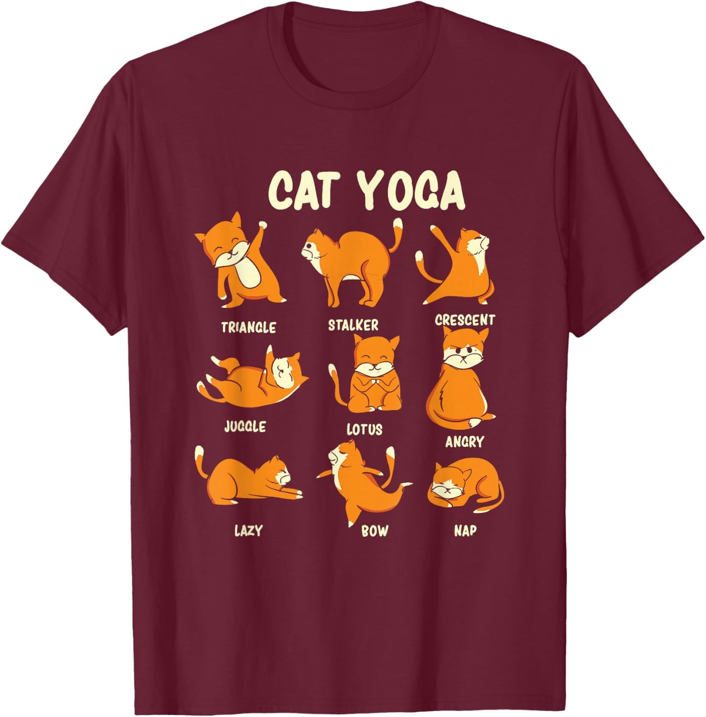 Funny Cat Yoga Poses Kitten Meditation T-Shirt - T-Shirt | Maroon