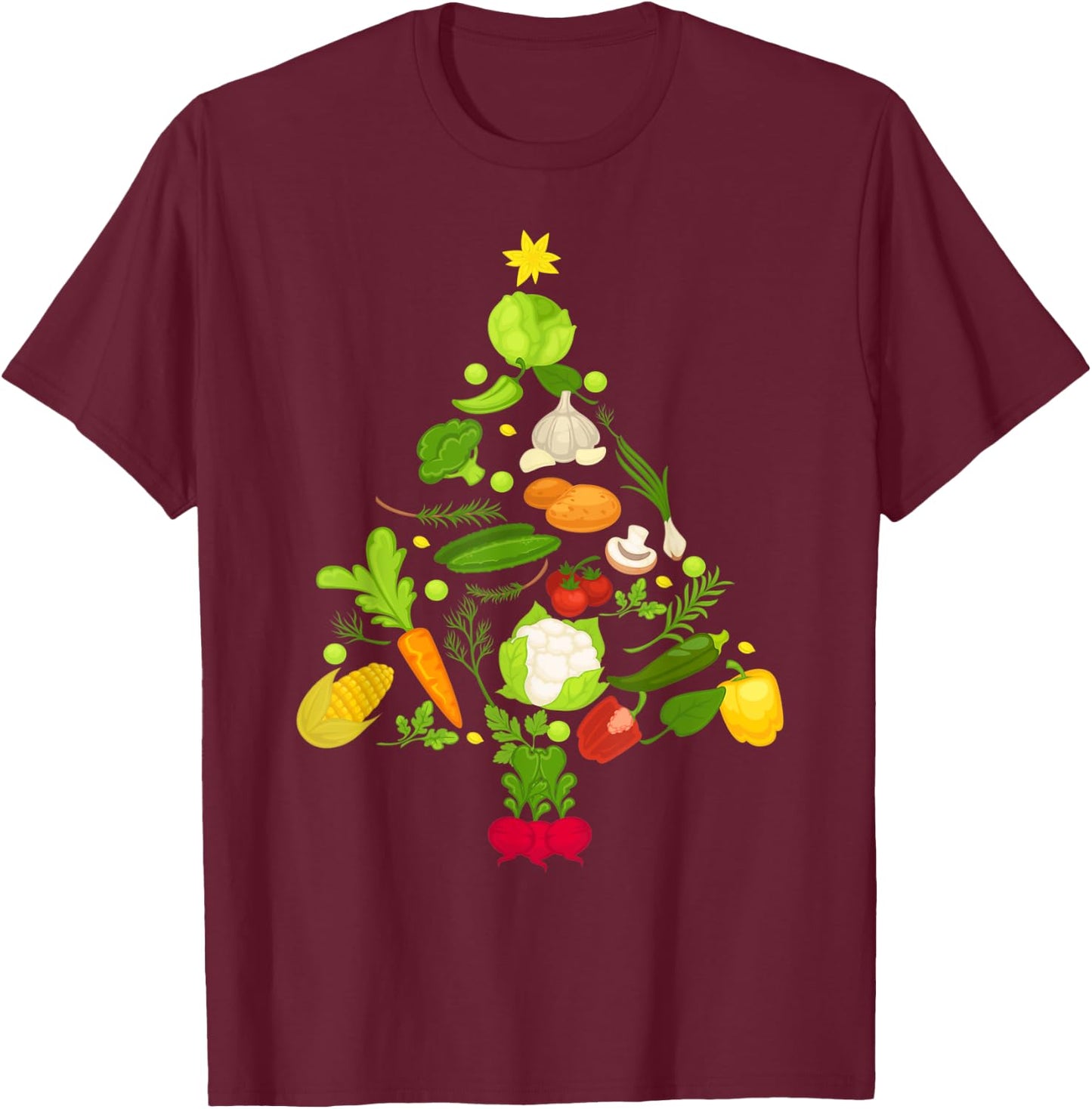 Vegetable Christmas Tree Funny Vegetarian Vegan Xmas Gift T-Shirt - T-Shirt | Maroon
