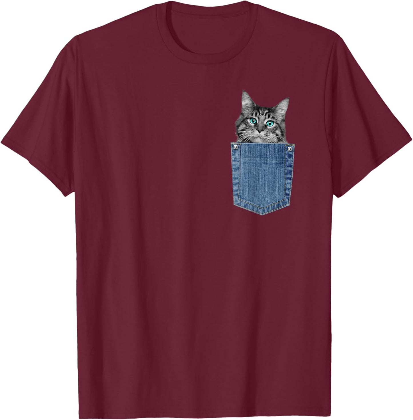 Maine Coon Lover Pocket Kitten Cute Maine Coon Cat Pocket T-Shirt - T-Shirt | Maroon