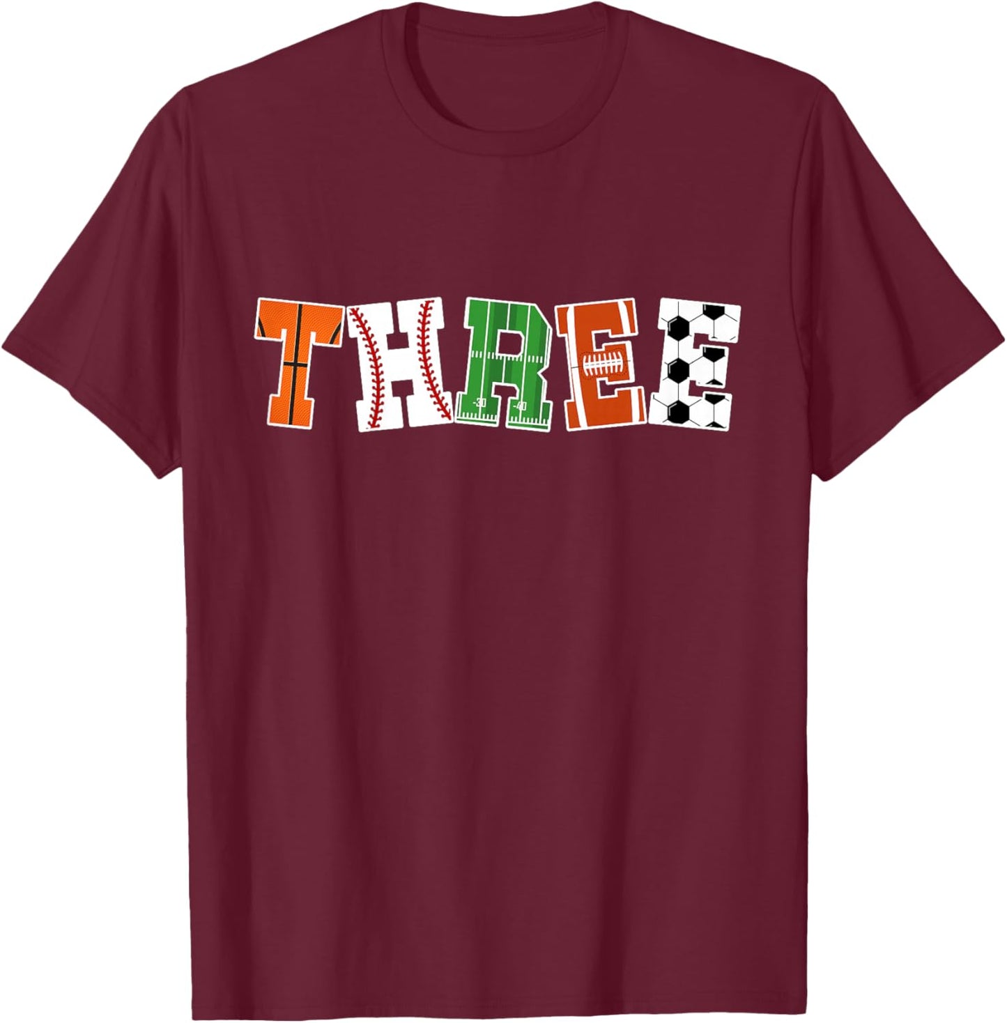 Kids 3rd Birthday Sports Birthday Party 3 Year Old Boy T-Shirt - T-Shirt | Maroon