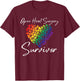 Women's Open Heart Surgery Survivor, Rainbow Hearts T-Shirt - T-Shirt | Maroon