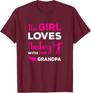 Cute Girls Hunting Gift Grandpa Hunting Granddaughter Hunter T-Shirt - T-Shirt | Maroon