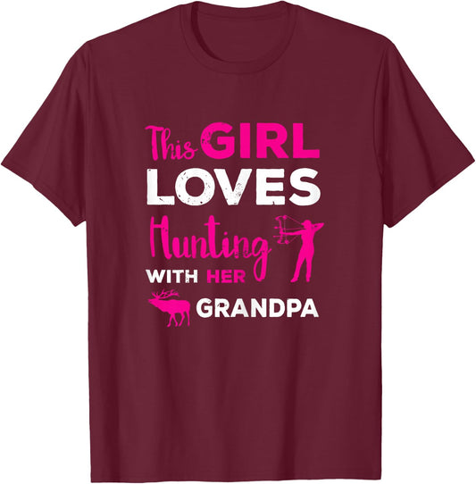 Cute Girls Hunting Gift Grandpa Hunting Granddaughter Hunter T-Shirt - T-Shirt | Maroon