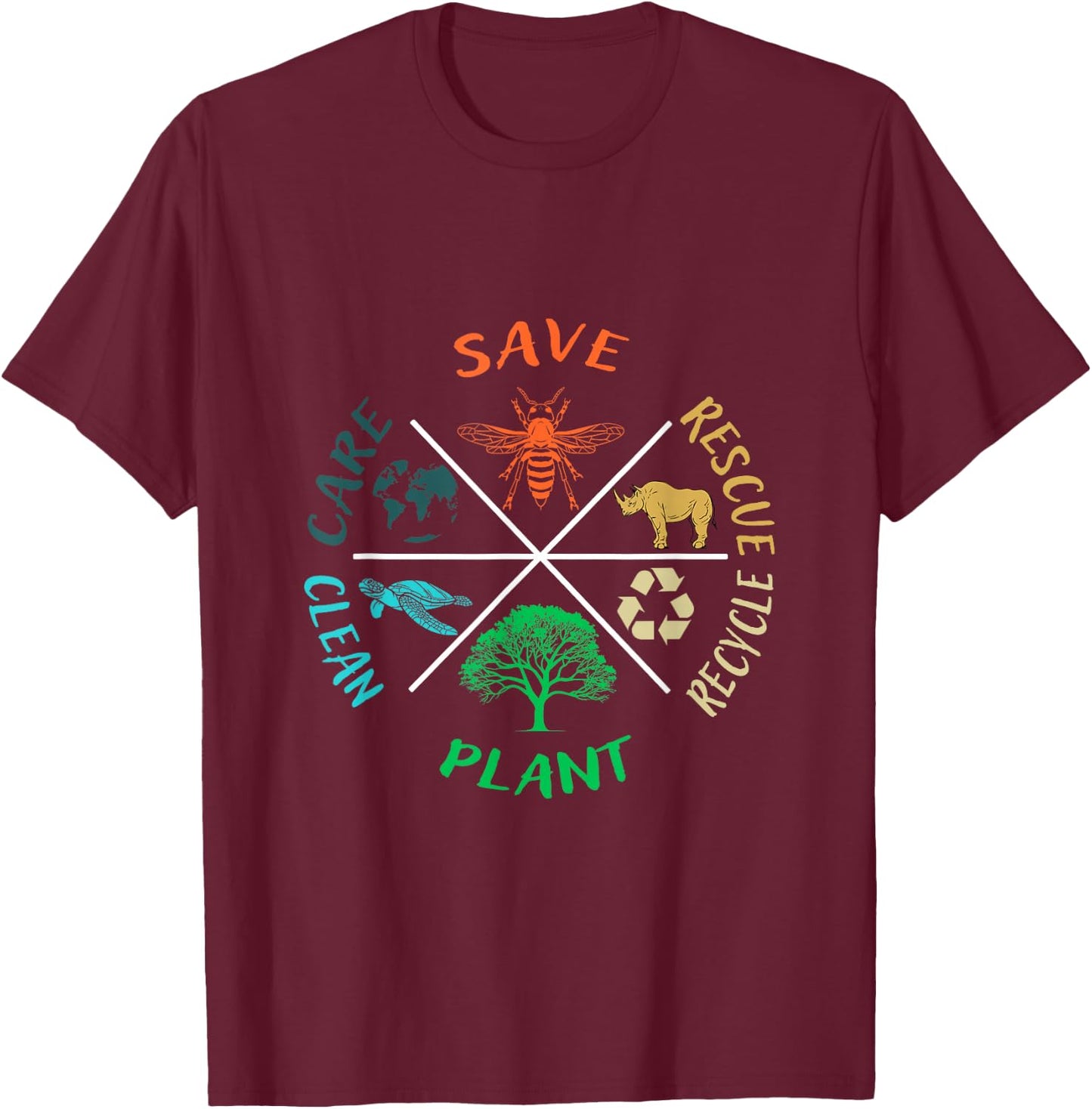 Earth Day Save the Bees Plant More Trees Clean the Seas T-Shirt - T-Shirt | Maroon