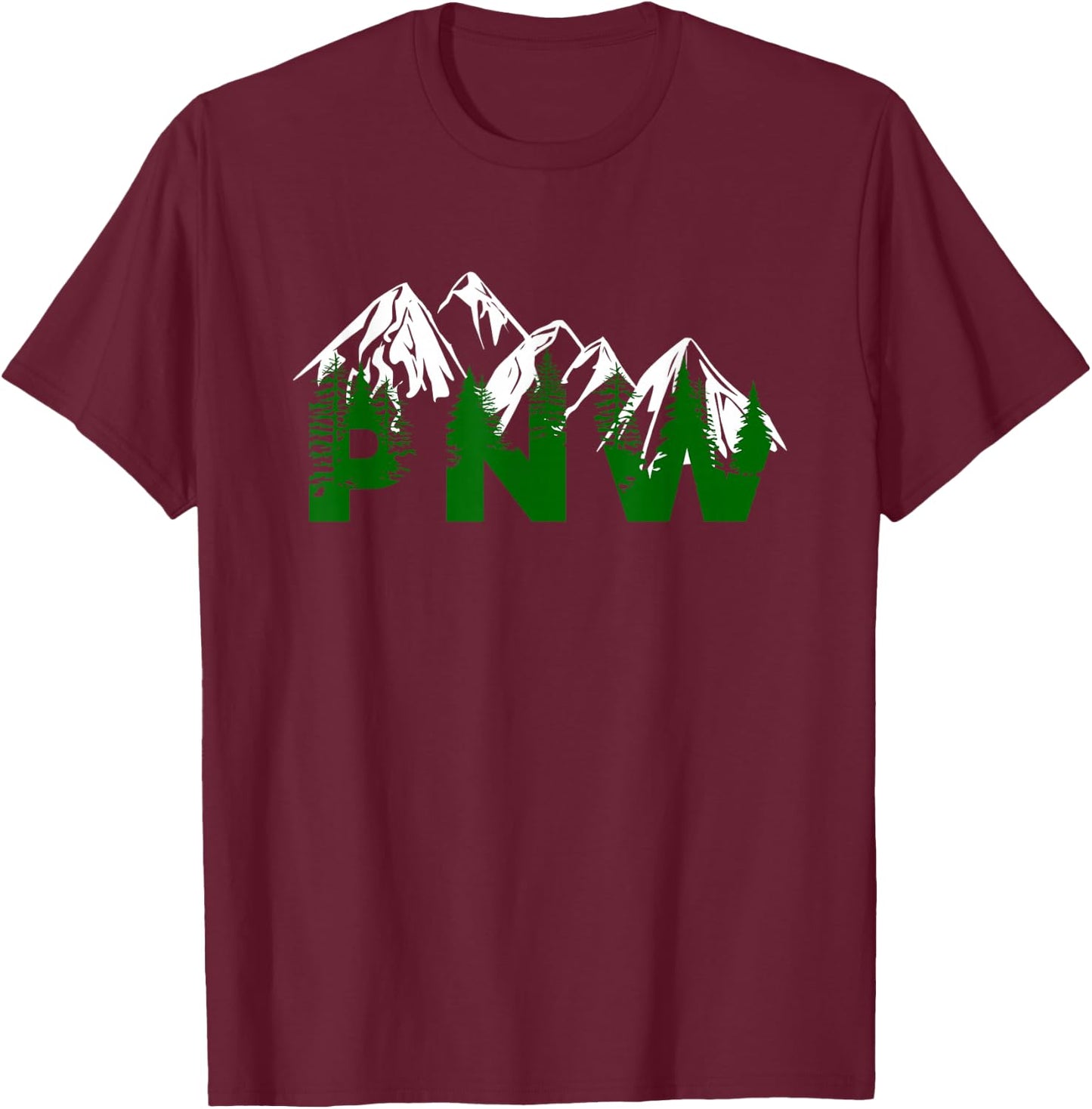 Pacific Northwest PNW Pine Trees Mountains Gift T-Shirt - T-Shirt | Maroon