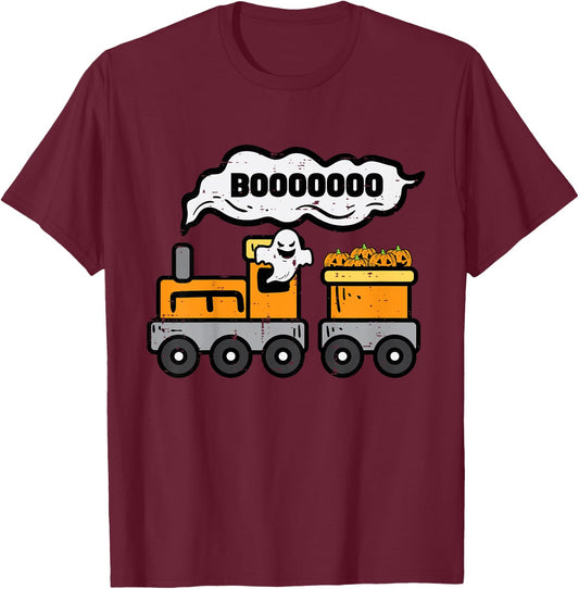 Kids Halloween Train Boo Ghost Costume Boys Kids Toddler Youth T-Shirt - T-Shirt | Maroon