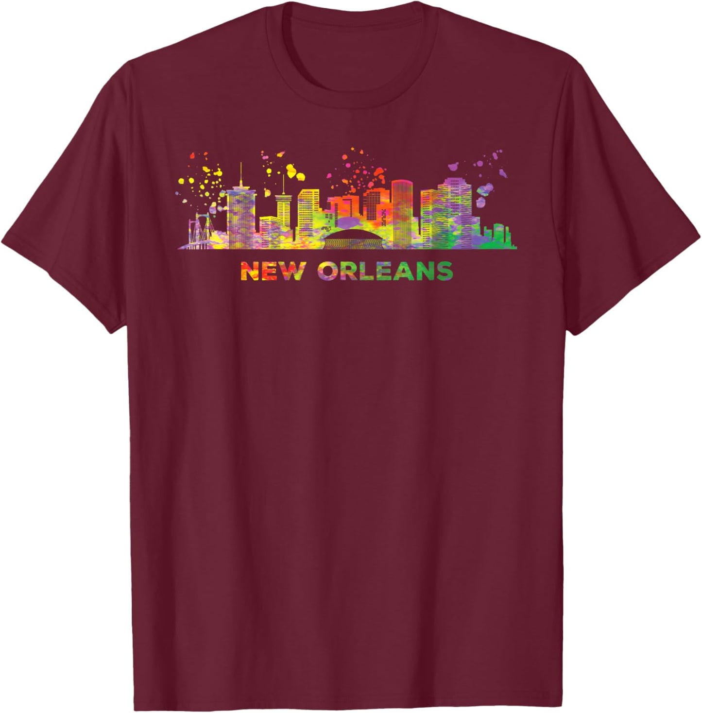 New Orleanian Skyline Colorful Cityscape New Orleans T-Shirt - T-Shirt | Maroon