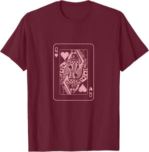 Heart Lady Playing Card - Poker Skat Double Head Wedding Couple T-Shirt - T-Shirt | Maroon