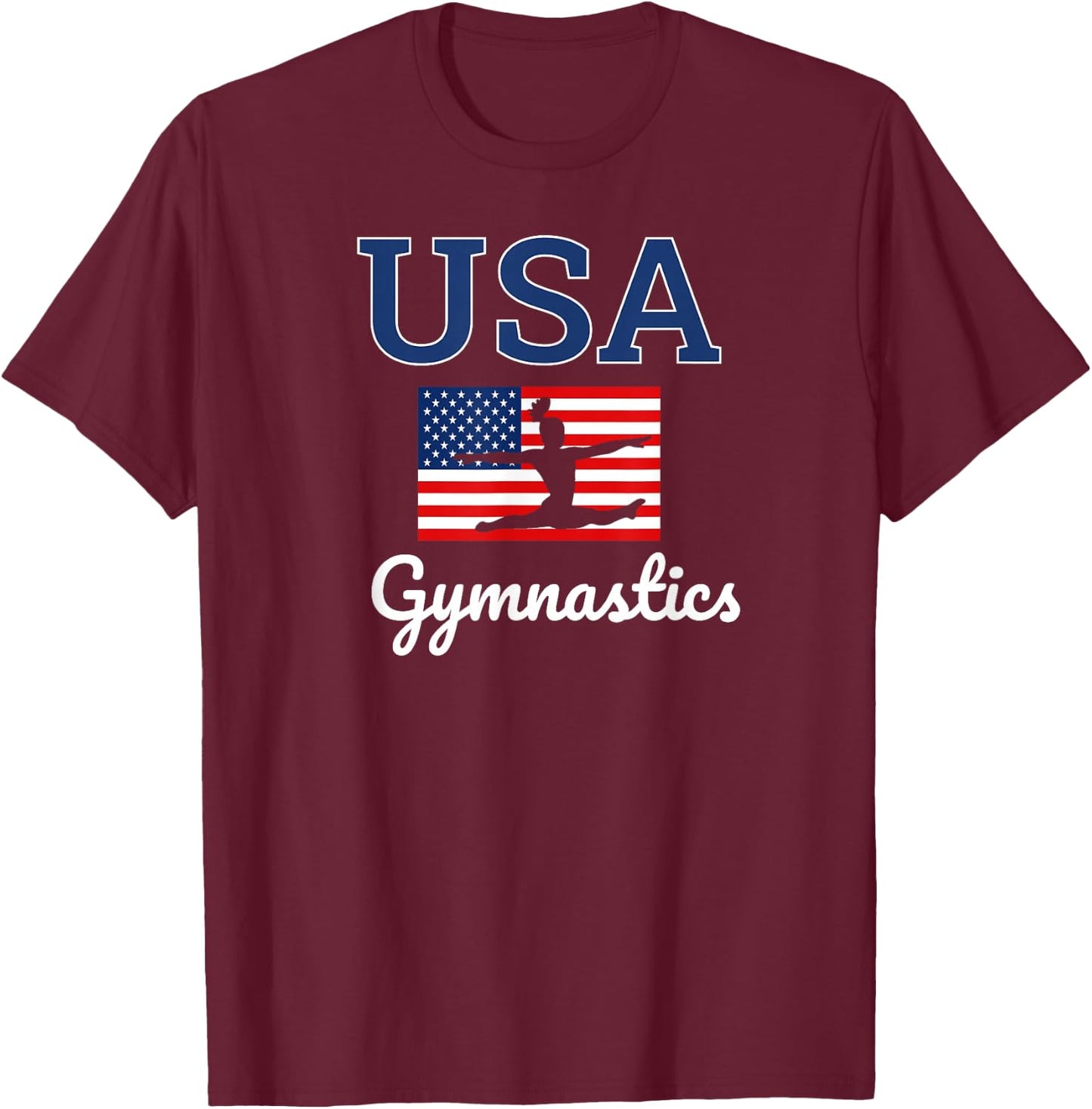 Girl Tumbling Team Gear Gymnast Gymnastics USA American Flag T-Shirt - T-Shirt | Maroon