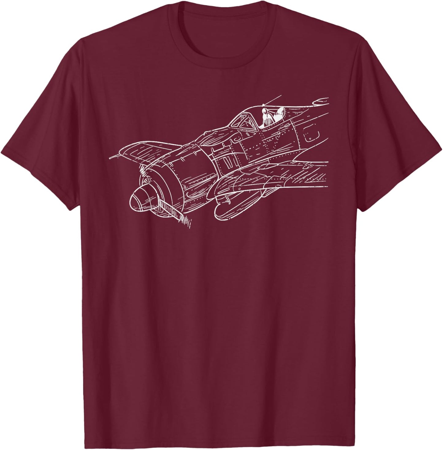 Plane Sketch Vintage Aircraft Aviation Pilot Aviator Gift T-Shirt - T-Shirt | Maroon