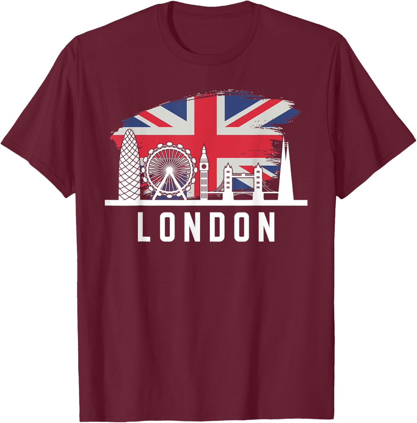 London Skyline England United Kingdom Souvenirs T-Shirt - T-Shirt | Maroon