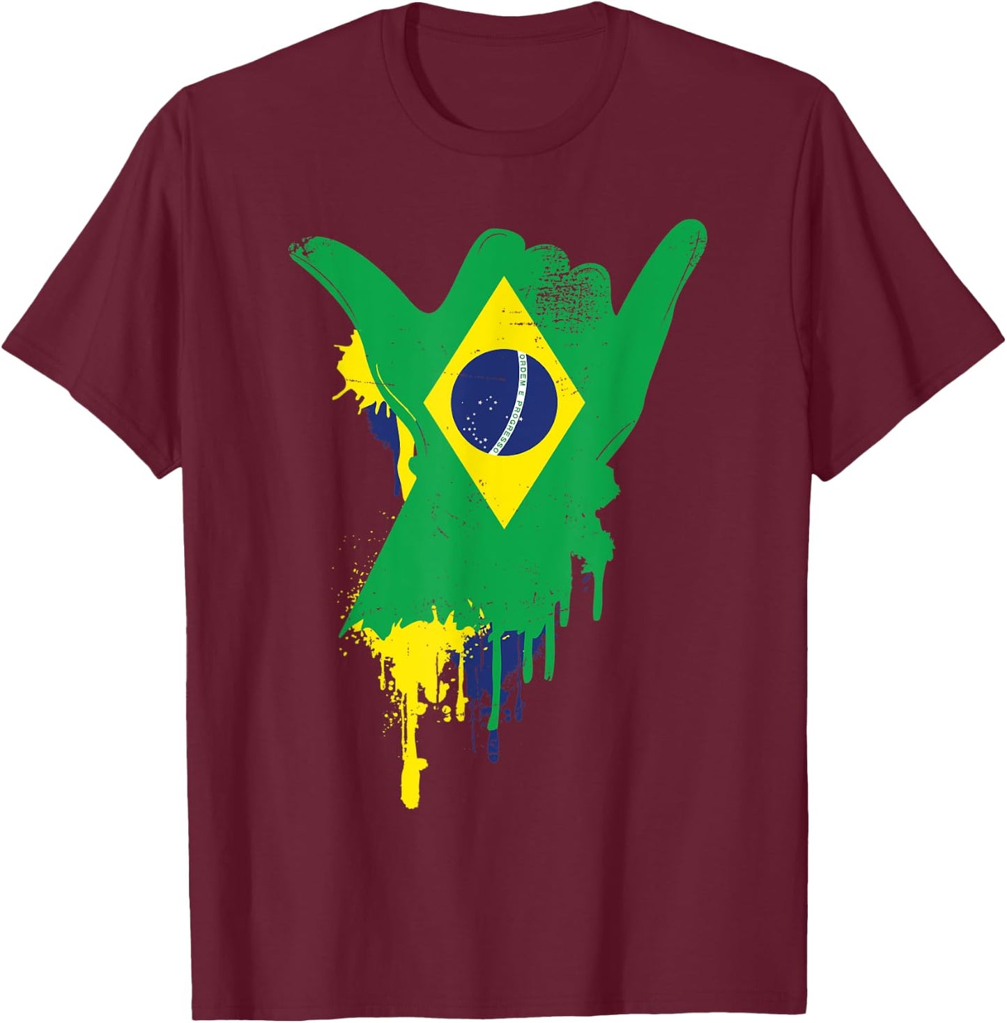 Shaka Sign Vintage Brazil Flag - Surfing & Surf T-Shirt - T-Shirt | Maroon
