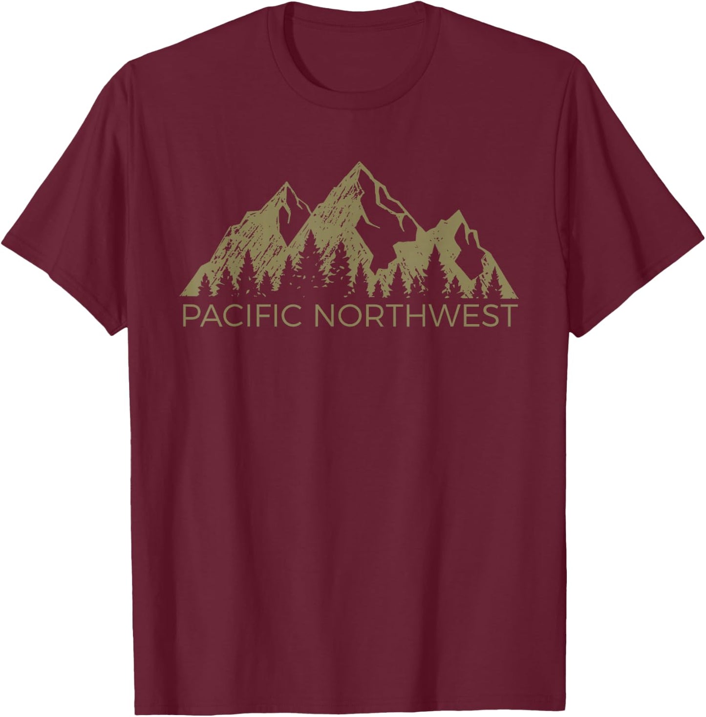 Pacific Northwest Mountain | PNW Pacific Northwest ,Black,Small T-Shirt - T-Shirt | Maroon