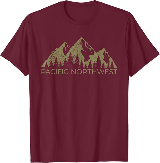 Pacific Northwest Mountain | PNW Pacific Northwest ,Black,Small T-Shirt - T-Shirt | Maroon