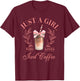 Coquette Bow Just a Girl Who Loves Iced Coffee Cold Brew T-Shirt - T-Shirt | Maroon