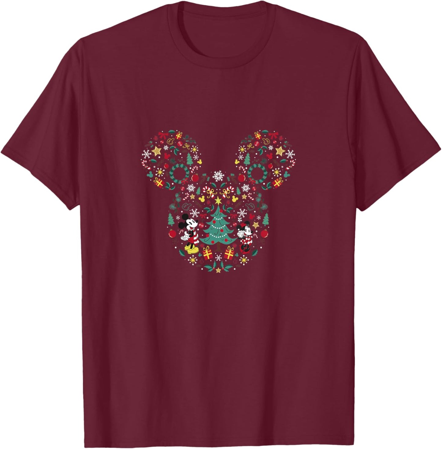 Kids Disney Mickey And Friends Christmas Icon Holiday Toddler T-Shirt - T-Shirt | Maroon