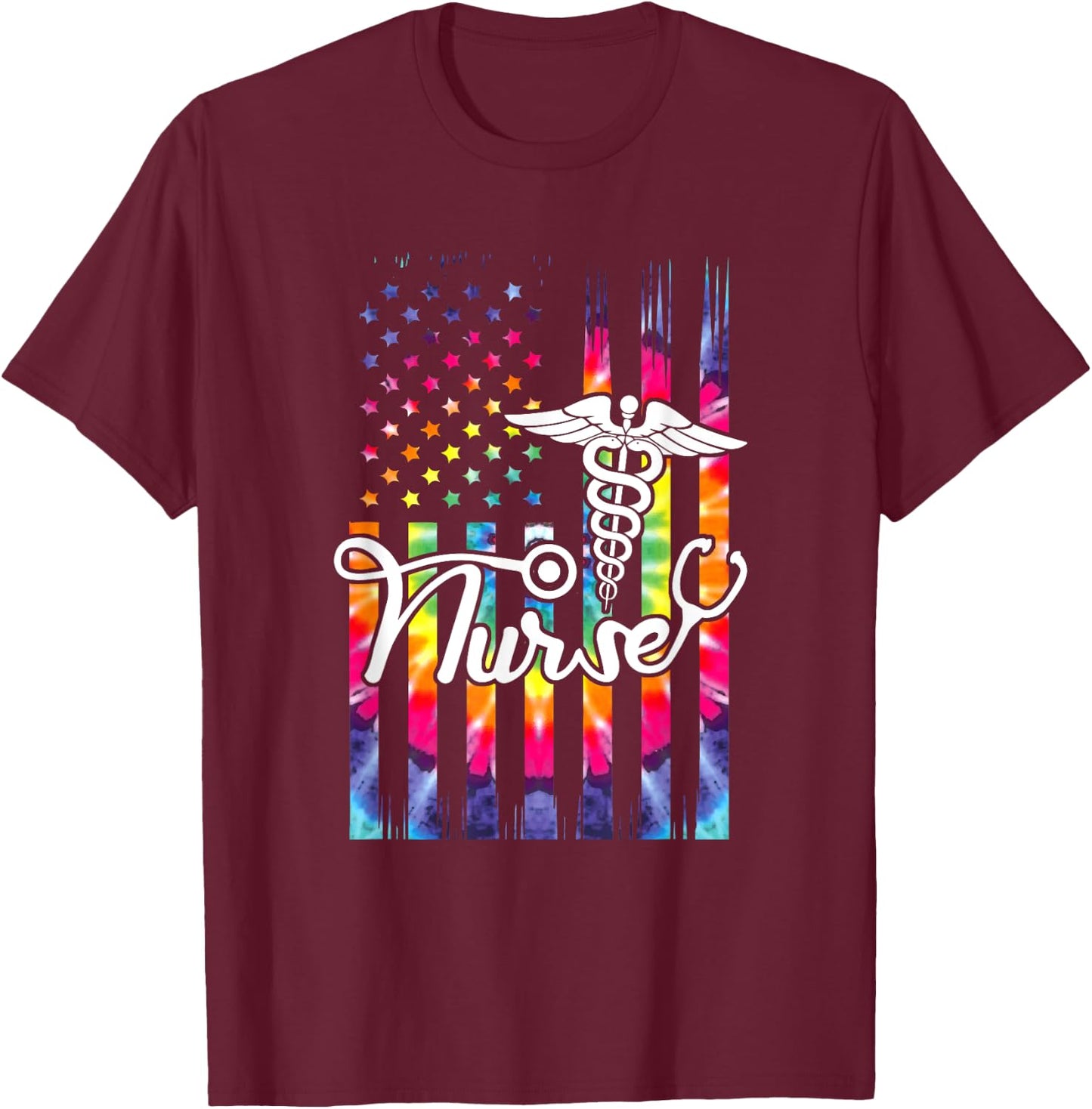 Nurse American Flag US Patriotic Hippie Nursing T-Shirt - T-Shirt | Maroon