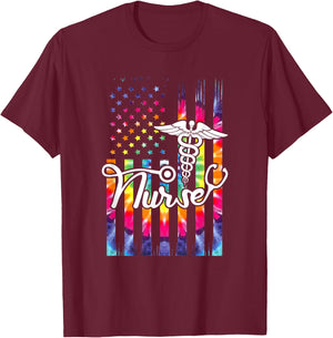 Nurse American Flag US Patriotic Hippie Nursing T-Shirt - T-Shirt | Maroon