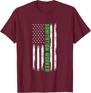 Sanitation Worker American Flag Funny Street Cleaner Men T-Shirt - T-Shirt | Maroon