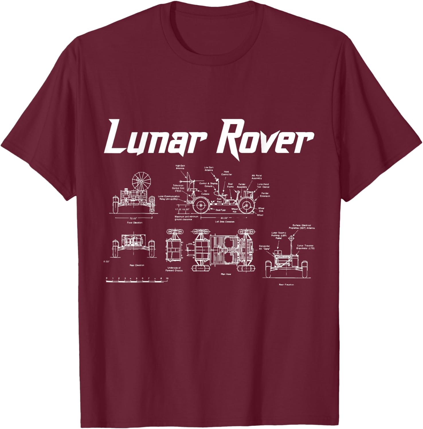 Lunar Rover Vehicle Blueprint Design Moon Landing T-Shirt - T-Shirt | Maroon