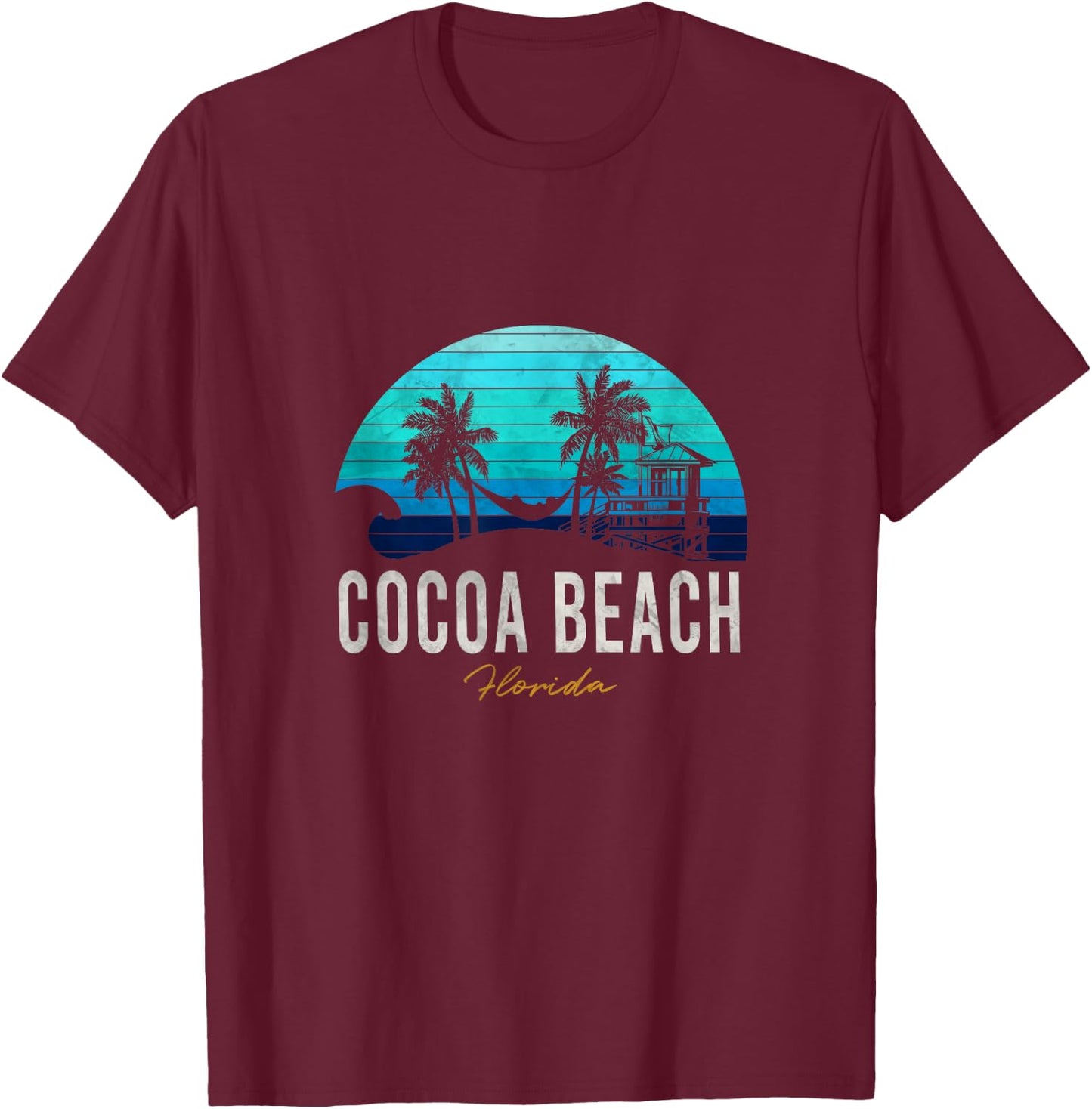 Cocoa Beach Florida Vacation Beach Sunset Palms Surf T-Shirt - T-Shirt | Maroon